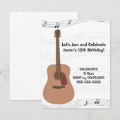 Akoestische gitaarillustratie Birthday Uitnodiging (Voorkant / Achterkant)