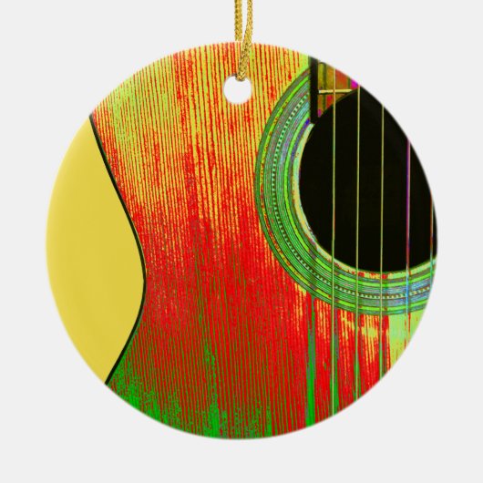 Akoestische gitaarkerstversiering keramisch ornament (Voorkant)