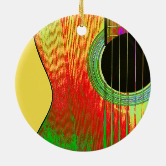 Akoestische gitaarkerstversiering keramisch ornament (Achterkant)