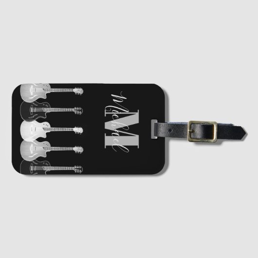 Akoestische gitaarmonogram monochromatische gitari bagagelabel (Voorkant (horizontaal))