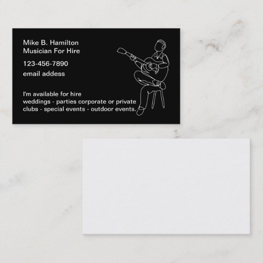 akoestische gitaarmusicus voor huren visitekaartje (Voorkant / Achterkant)