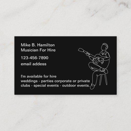 akoestische gitaarmusicus voor huren visitekaartje (Voorkant)
