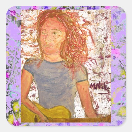 akoestische gitaarzandschets vierkante sticker (Voorkant)