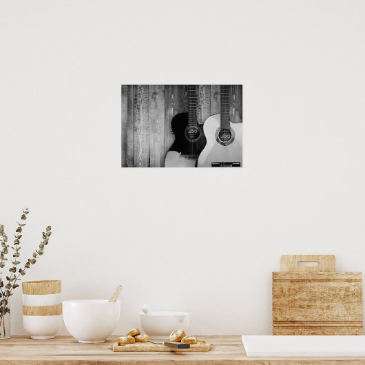 Akoestische gitaren B&W Foto Poster (Keuken)