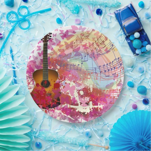 Akoestische gitaren en buistraten papieren bordje (Feest)