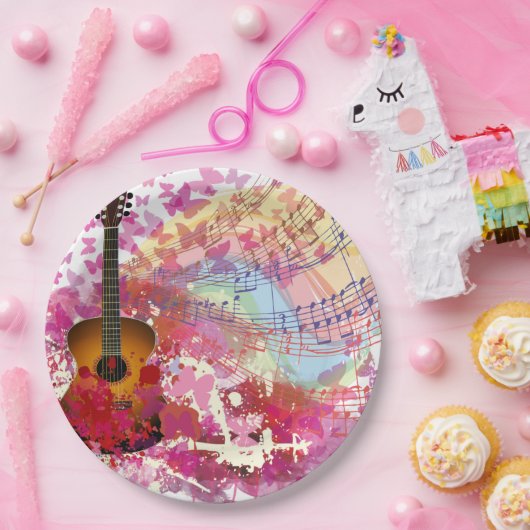 Akoestische gitaren en buistraten papieren bordje (Feest)