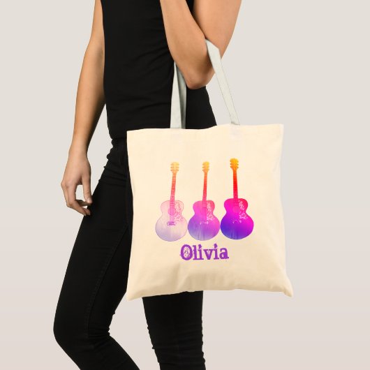 Akoestische gitaren pop kunst gepersonaliseerd roz tote bag (Voorkant (product))