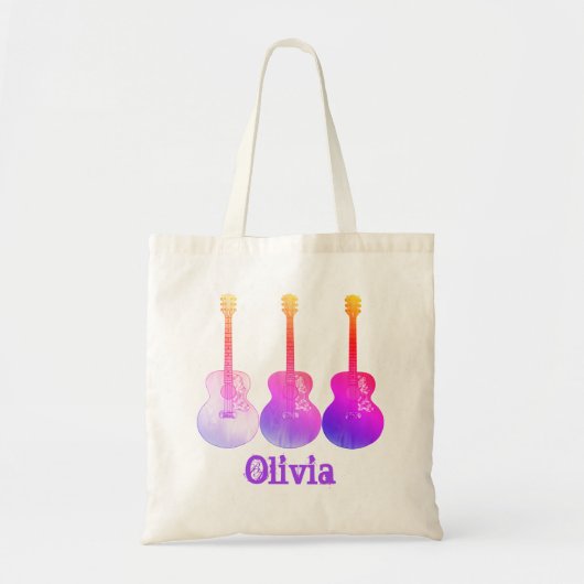 Akoestische gitaren pop kunst gepersonaliseerd roz tote bag (Voorkant)