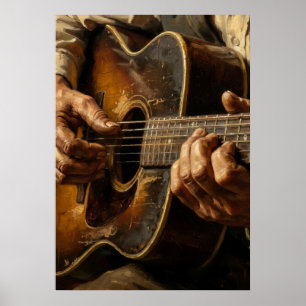 Akoestische Gitarist Handen Close-up Muziek Kunst  Poster