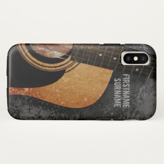 Akoestische Guitar Gray Grunge Aangepaste naam Case-Mate iPhone Case (Achterkant (horizontaal))