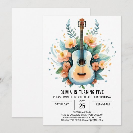 Akoestische leuke gitaar verjaardag kaart (Voorkant / Achterkant)