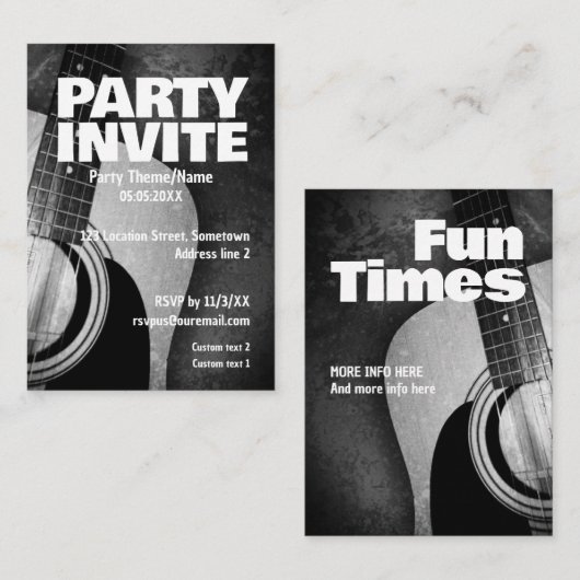 AKOESTISCHE MUZIEK GITAAR Party Invite Kaart (Voorkant / Achterkant)