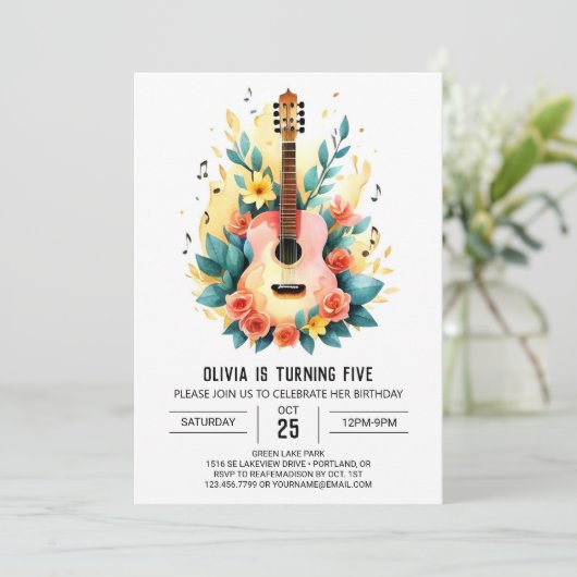 Akoestische muzikant gitaar verjaardag kaart (Staand voorkant)