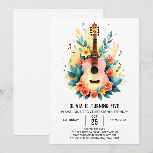 Akoestische muzikant gitaar verjaardag kaart (Voorkant / Achterkant)