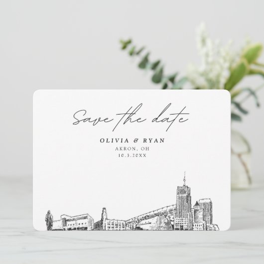 Akron Bruiloft Modern Save the Date Kaart (Staand voorkant)
