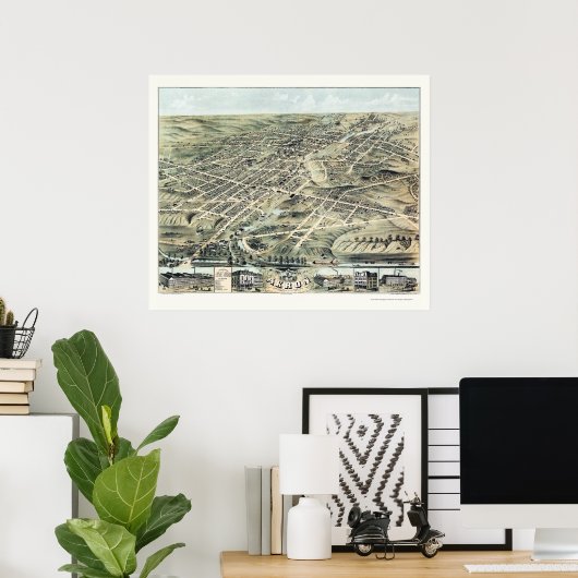 Akron, OH Panorama Kaart - 1870 Poster (Thuiskantoor)