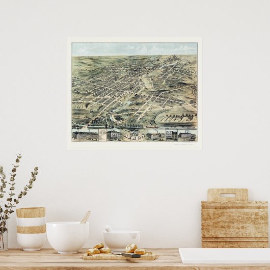 Akron, OH Panorama Kaart - 1870 Poster (Keuken)