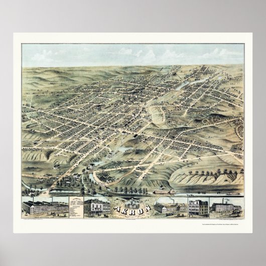 Akron, OH Panorama Kaart - 1870 Poster (Voorkant)