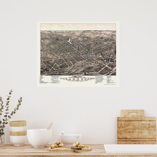 Akron, OH Panoramic Map - 1882 Poster (Keuken)