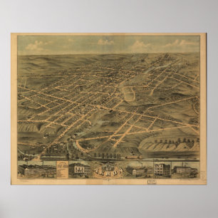 Akron Ohio 1870 Antiek Panoramische Kaart Poster