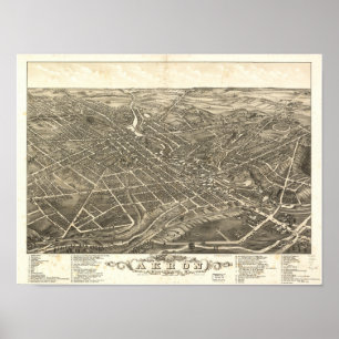 Akron Ohio 1882 Antiek Panoramische Kaart Poster
