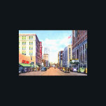 Akron Ohio Main Street 1940 Canvas Afdruk<br><div class="desc">Vintage afbeelding van Main Street in Akron,  Ohio circa 1940. Een  stuk amerika en nostalgie van retro reizen adverteren,  een advertentie voor de architectonische architectuur vastgelegd in briefkaarten. Geschiedenis met bezienswaardigheden van het stadslandschap,  zeer verzamelbaar voor de verzamelaar van stad en stad memorabilia en souvenirs,  twintigste eeuwse straat uitzichten.</div>