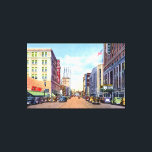 Akron Ohio Main Street 1940 Canvas Afdruk<br><div class="desc">Vintage afbeelding van Main Street in Akron,  Ohio circa 1940. Een  stuk amerika en nostalgie van retro reizen adverteren,  een advertentie voor de architectonische architectuur vastgelegd in briefkaarten. Geschiedenis met bezienswaardigheden van het stadslandschap,  zeer verzamelbaar voor de verzamelaar van stad en stad memorabilia en souvenirs,  twintigste eeuwse straat uitzichten.</div>