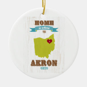 Akron, Ohio Map - Home is waar het hart ligt Keramisch Ornament