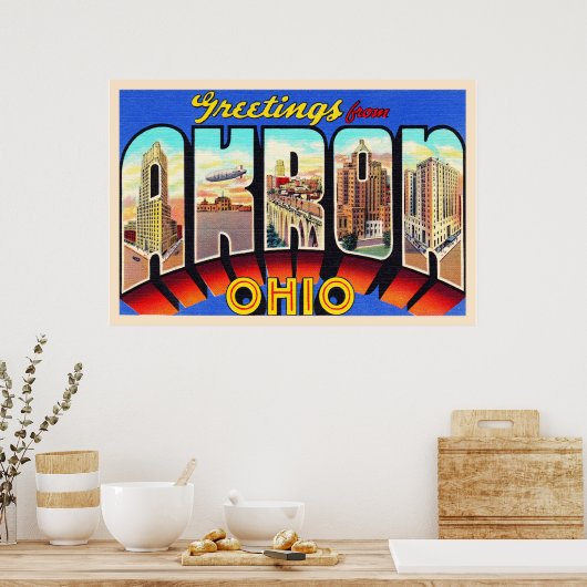 Akron Ohio OH groot Briefkaart Poster (Keuken)