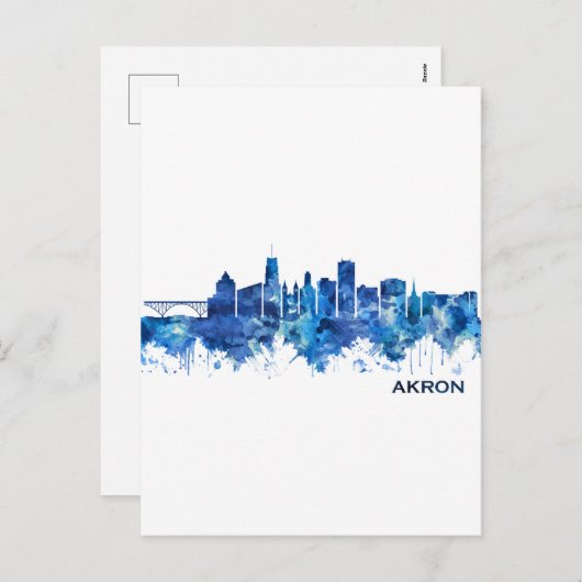 Akron Ohio Skyline Blue Feestdagenkaart (Voorkant / Achterkant)