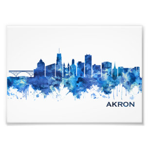 Akron Ohio Skyline Blue Foto Afdruk