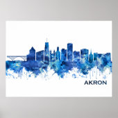 Akron Ohio Skyline Blue Poster (Voorkant)