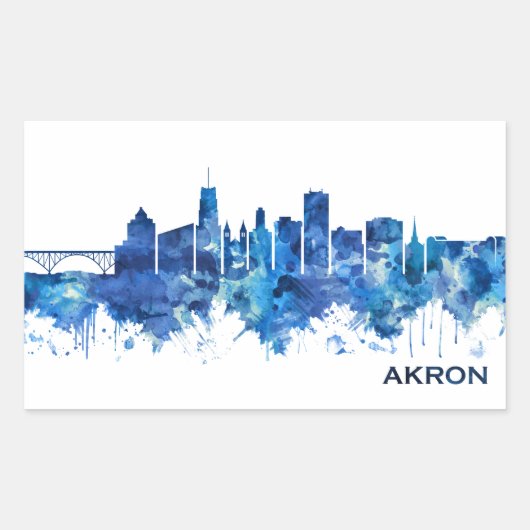 Akron Ohio Skyline Blue Rechthoekige Sticker (Voorkant)