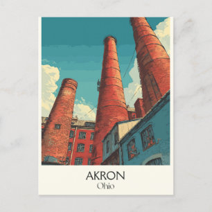 Akron Ohio Travel Poster Vintage City Skyline Art Feestdagenkaart