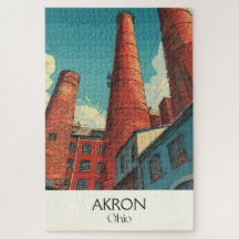 Akron Ohio Travel Poster Vintage City Skyline Art