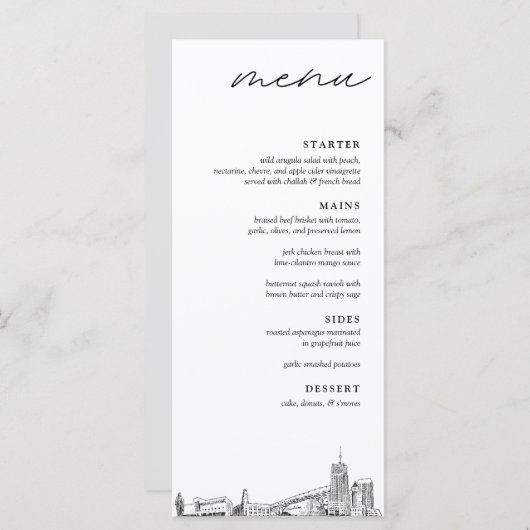 Akron Skyline Modern Wedding Dinner Menu (Voorkant / Achterkant)