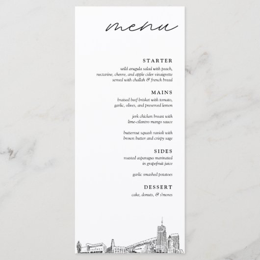 Akron Skyline Modern Wedding Dinner Menu (Voorkant)