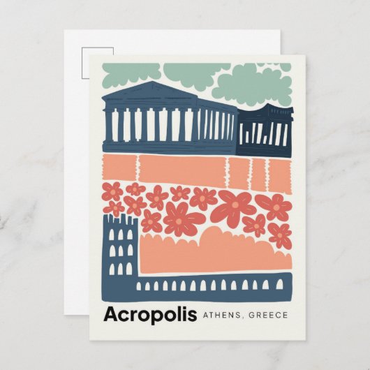 Akropolis Athene Griekenland abstracte reizen bloe Briefkaart (Voorkant / Achterkant)