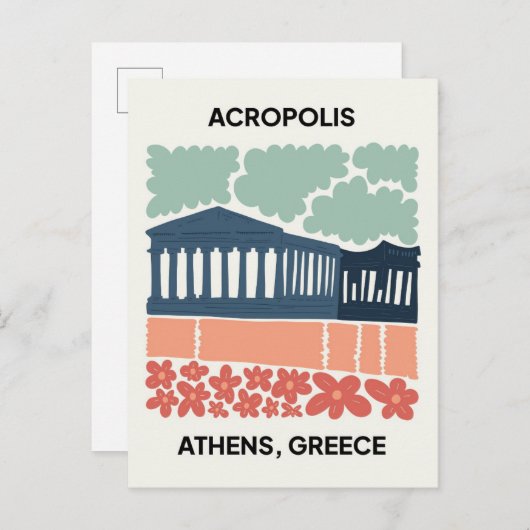 Akropolis Athene Griekenland abstracte reizen bloe Briefkaart (Voorkant / Achterkant)