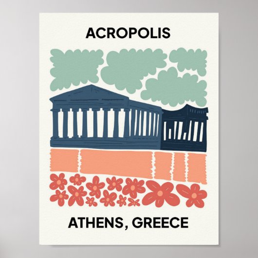 Akropolis Athene Griekenland abstracte reizen bloe Poster (Voorkant)
