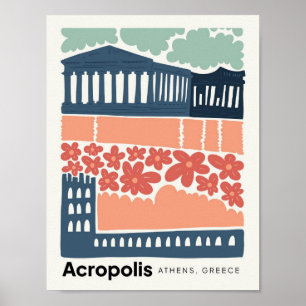 Akropolis Athene Griekenland abstracte reizen bloe Poster