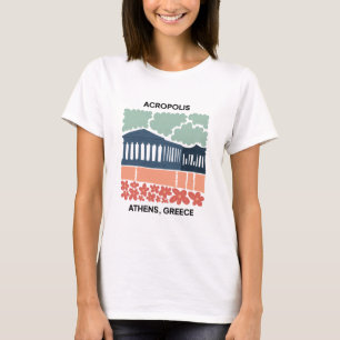 Akropolis Athene Griekenland abstracte reizen bloe T-shirt