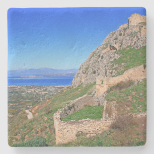Akropolis in Korinthe, Griekenland vierkante onder Stenen Onderzetter