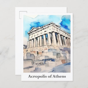 Akropolis van Athene Griekenland Waterverf Reizen Briefkaart