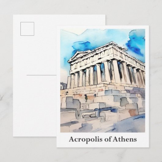 Akropolis van Athene Griekenland Waterverf Reizen Briefkaart (Voorkant / Achterkant)