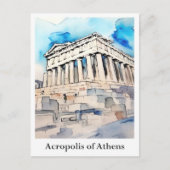Akropolis van Athene Griekenland Waterverf Reizen Briefkaart (Voorkant)