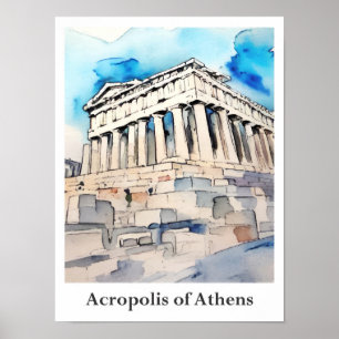 Akropolis van Athene Griekenland Waterverf Reizen Poster