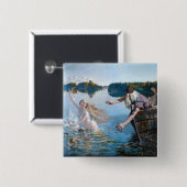 Akseli Gallen-Kallela - Aino Triptych Vierkante Button 5,1 Cm (Voorkant /achterkant)