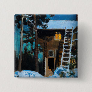 Akseli Gallen-Kallela - Kalela op een winter Vierkante Button 5,1 Cm