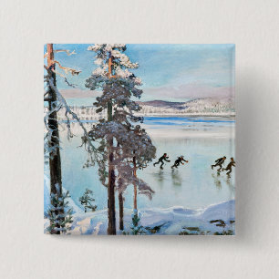 Akseli Gallen-Kallela - Skaters nabij Kalela Shore Vierkante Button 5,1 Cm